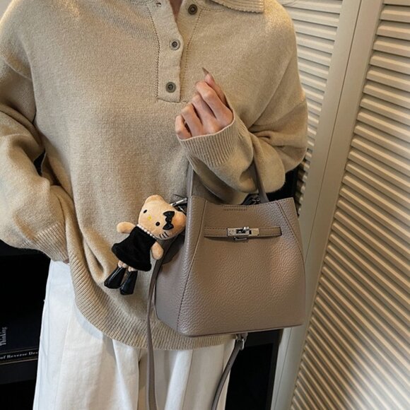 Chic Taupe Crossbody Bucket Bag - Picture 1 of 4